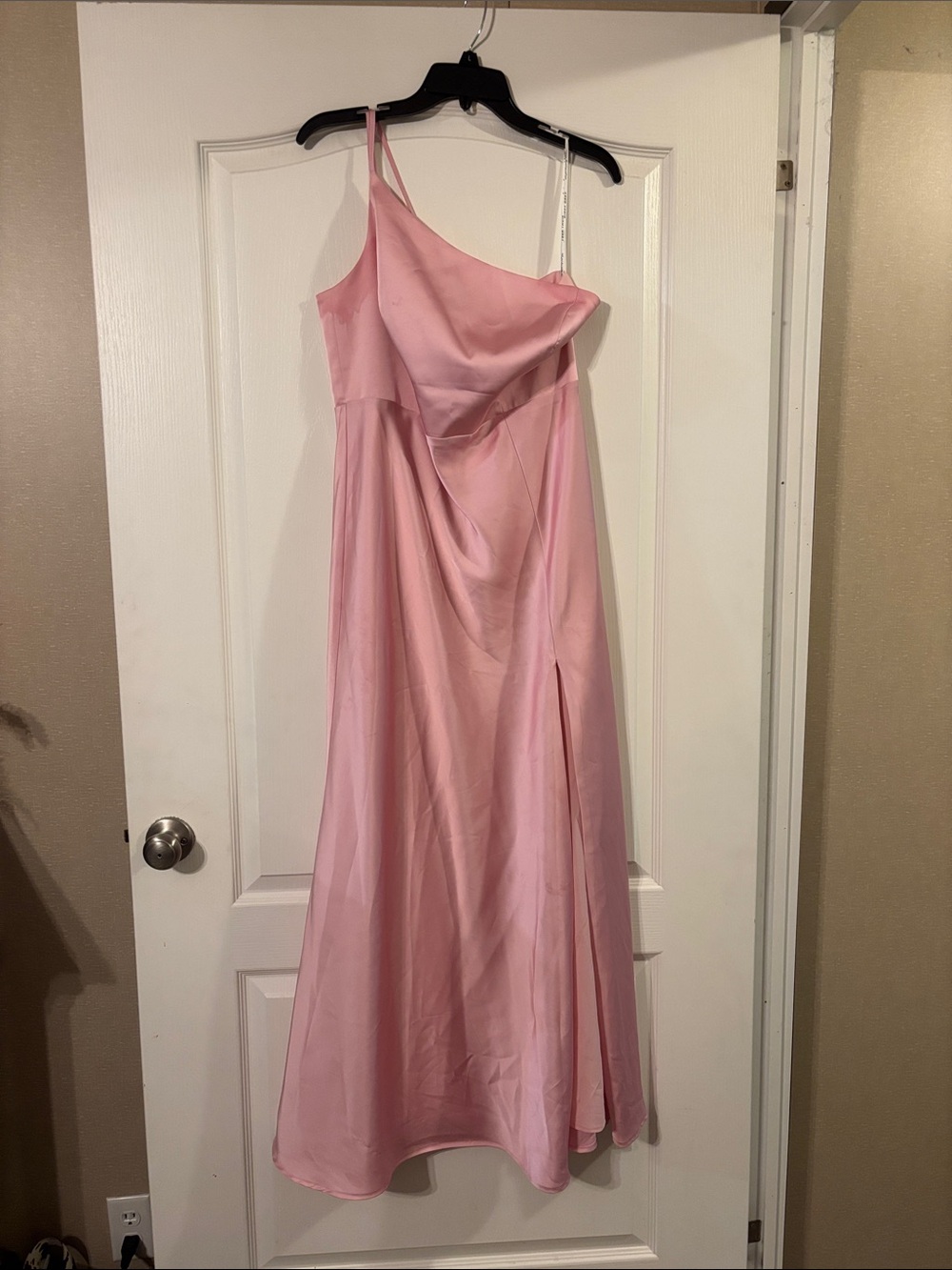 Birdy Grey One-Shoulder Bubblegum Pink Satin Gown